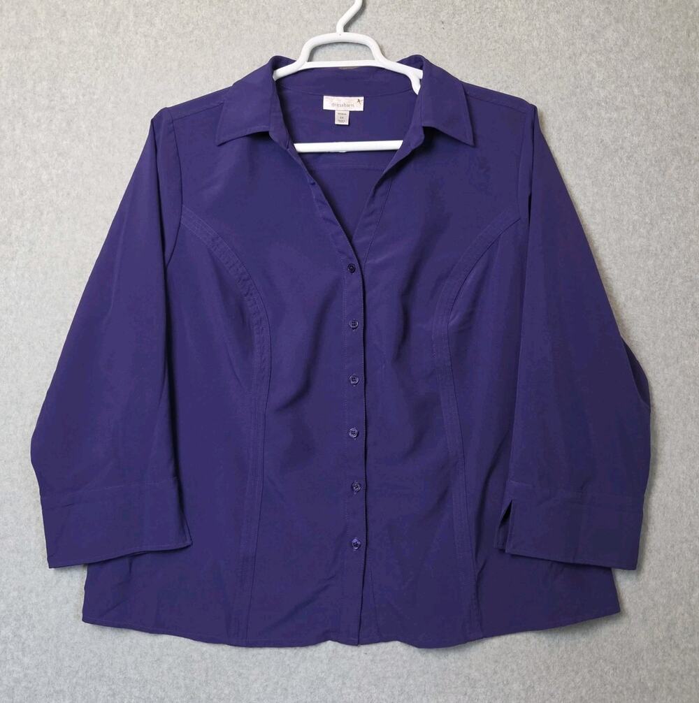Dressbarn Purple 3/4 Sleeve Princess Seam Career Button Up Women's Plus 2X